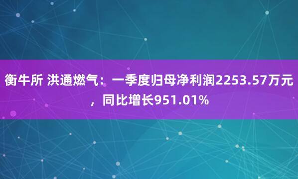 衡牛所 洪通燃气：一季度归母净利润2253.57万元，同比增长951.01%