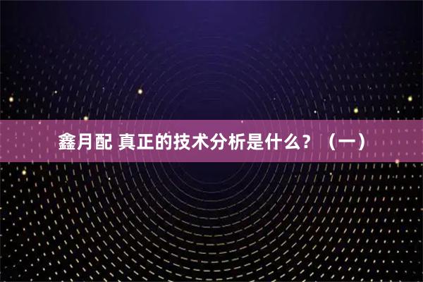 鑫月配 真正的技术分析是什么？（一）